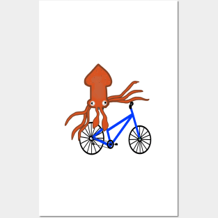 Squid On A Bicycle Blue Posters and Art